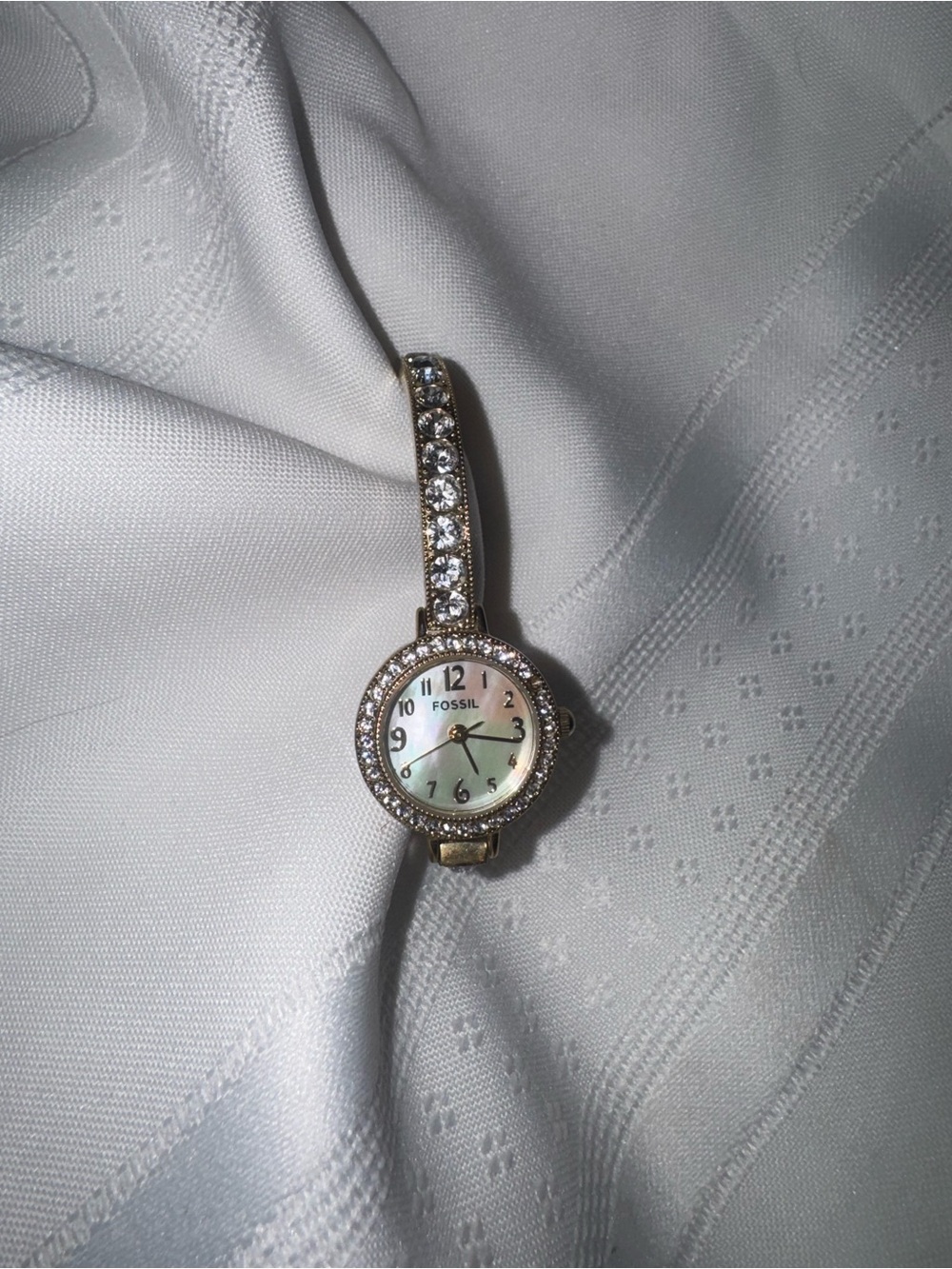 Fossil Gold-Tone Ladies Crystal Accent Watch with Mother-of-Pearl Dial